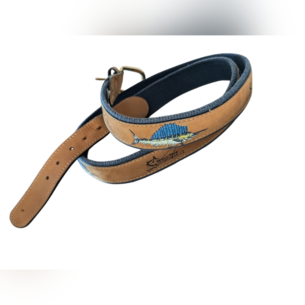 Worldwide‎ Sportsman Leather Belt with Embroidered Swordfish SZ 44 Fishing